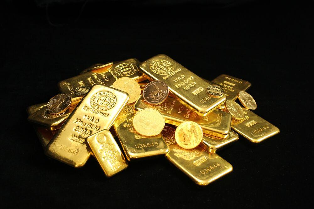 Gold bars and coins